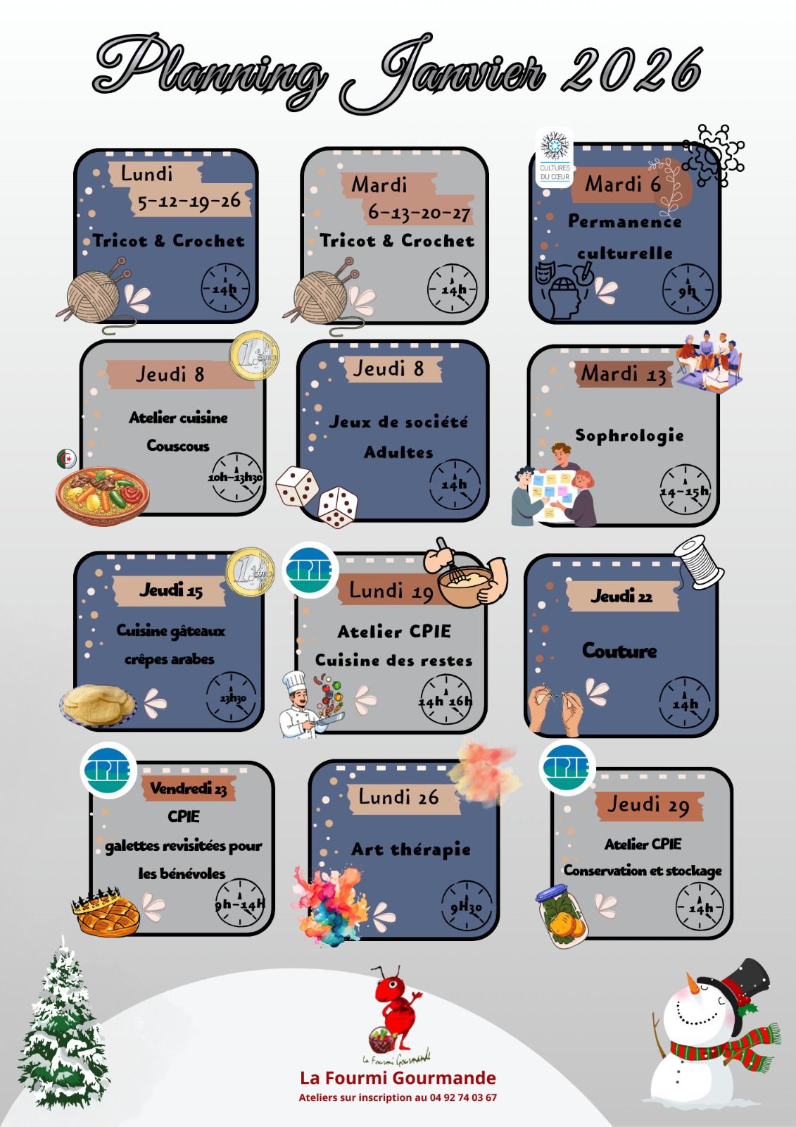 Voici le programme des ateliers de janvier. Il y en a pour tous les ...