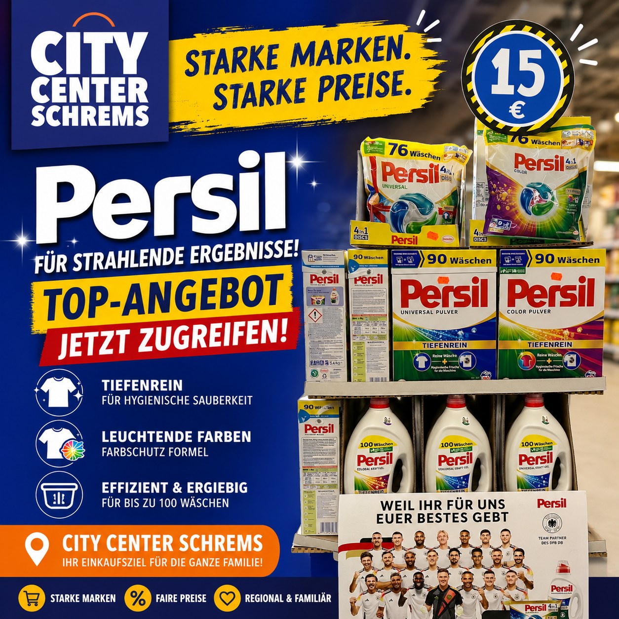 ✨ STARKES ANGEBOT bei TEDi ✨ Persil Waschmittel jetzt zum TOP-PREIS von nur 15€ 🧺💥in unserer Tedi Filiale! Für strahlend reine Wäsche, leuchtende Farben und hygienische Sauberkeit! ✓ Tiefenrein saub