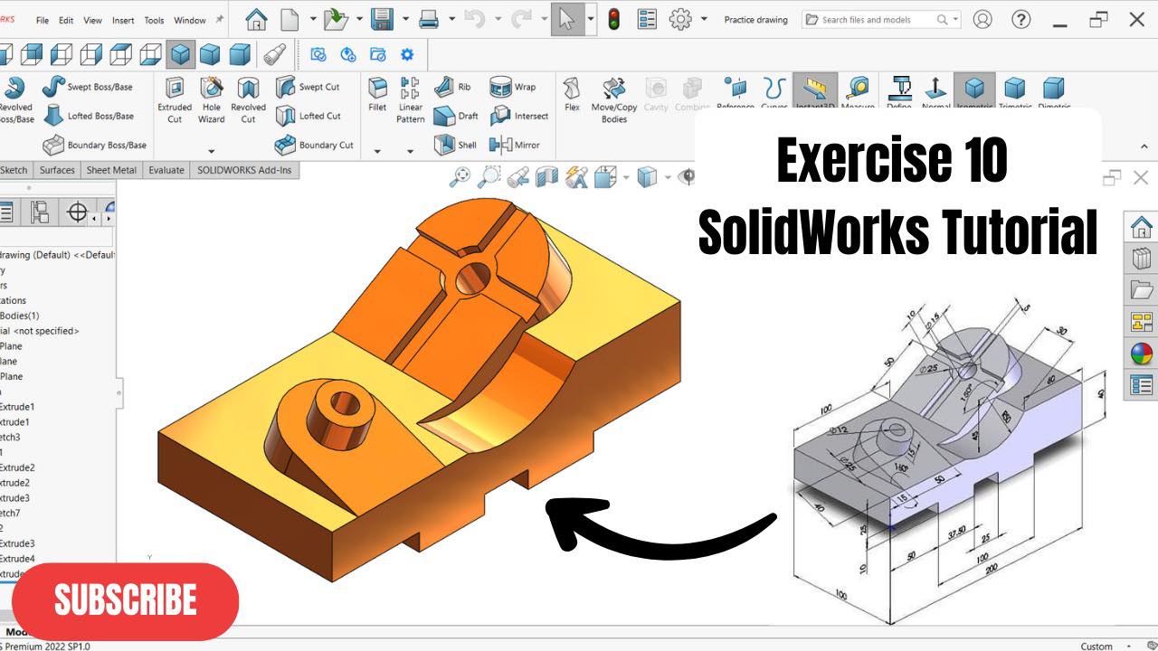 CAD - SolidWorks Tutorial showing step-by-step transformation of a ...