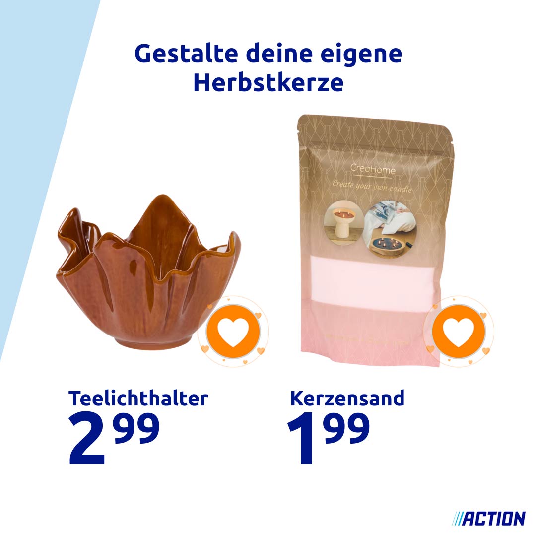 Das schönste Herbst-DIY! 🎃 Fülle dein Lieblingsglas mit Kerzenwachs-Sand und mach so deine eigene Kerze. 🕯️ Hier findest du die benötigten Materialien: https://go.action.com/1rr / https://go.action.co