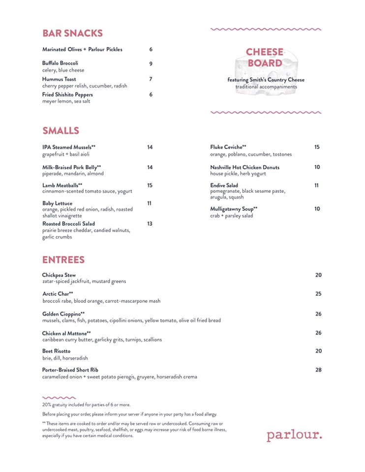 Parlour - New dinner menu is live, folks! We’ll see you soon! | Facebook
