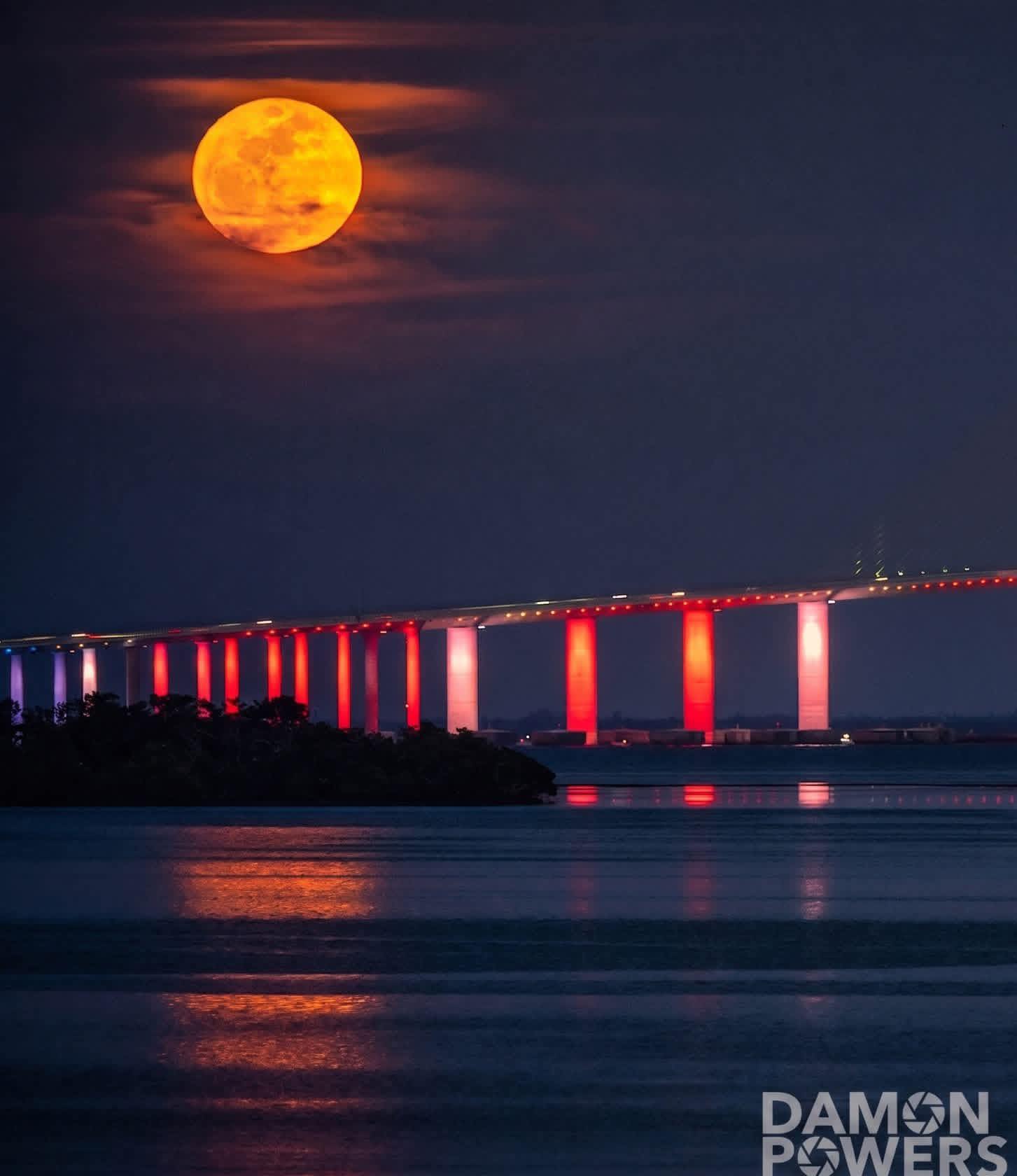 Super Moon rising over the Skyway Bridge. What a nice night