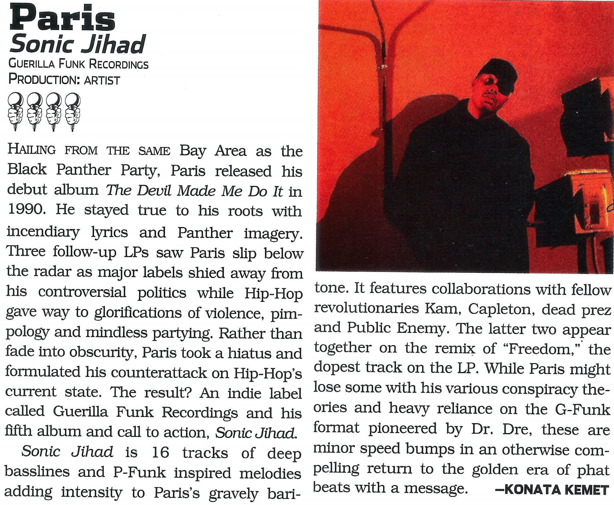 The Source's review and mic rating for Paris - Sonic Jihad
