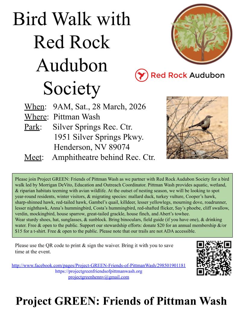 Project - PROJECT GREEN: FRIENDS OF PITTMAN WASH Nesting season is upon ...