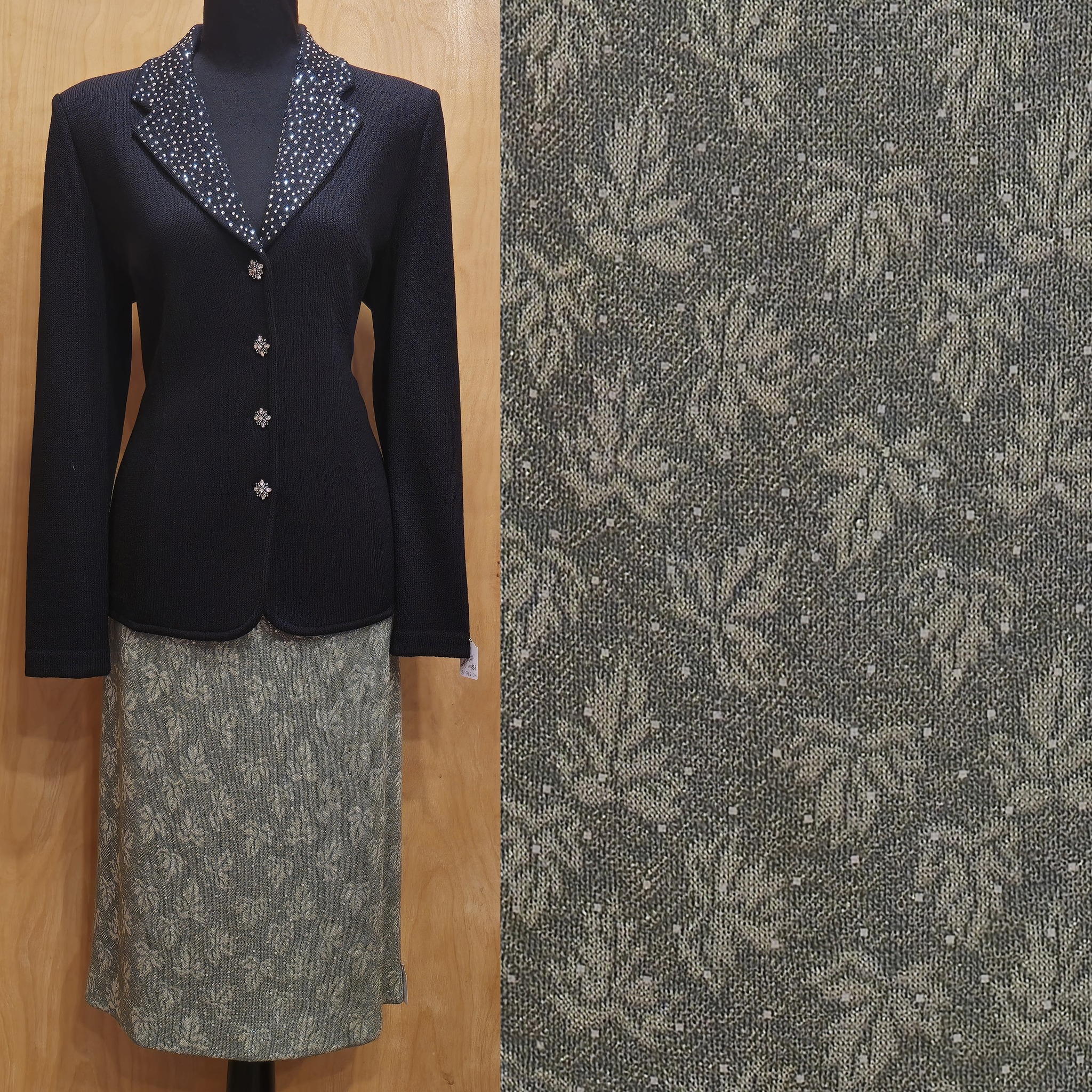 St John Black Santana Knit Jacket with Rhinestone Collar & Buttons  display picture 1