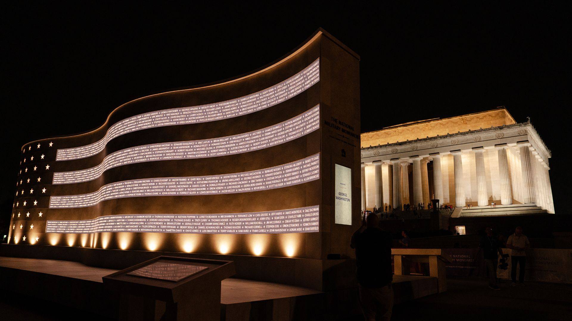 A temporary monument in Washington, D.C., displays the names of