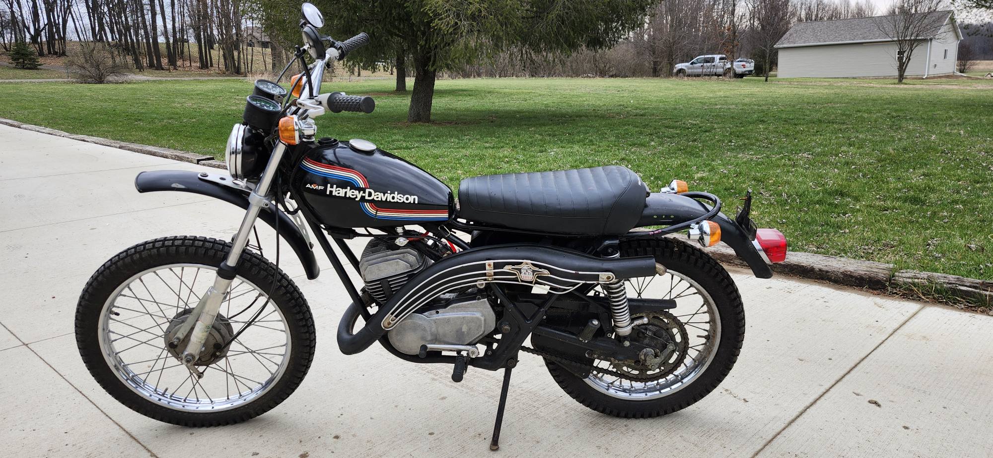 1975 AMF Harley SX250 available at VintageOEMcycle.com 2-stroke 