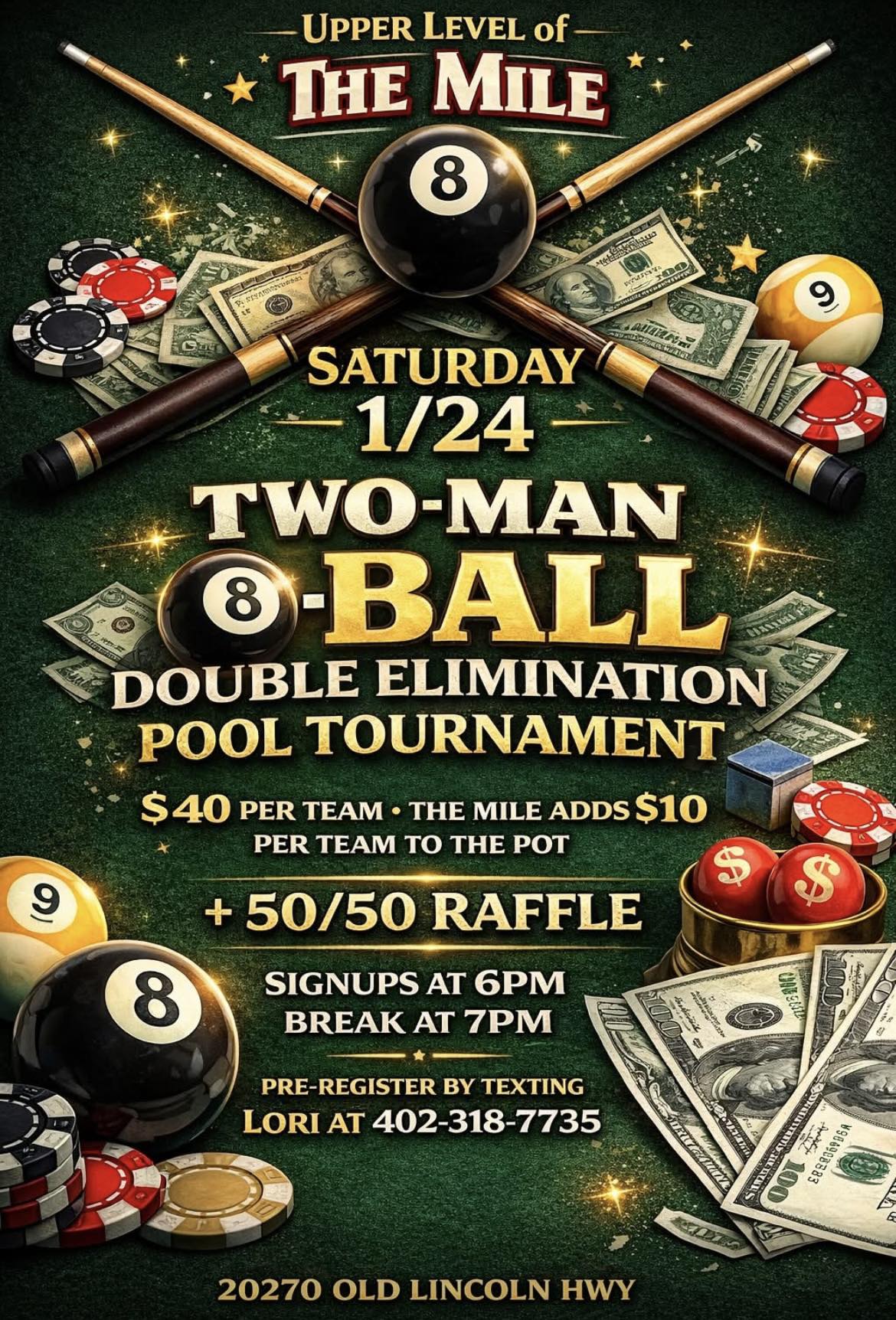 The Mile Away - 🎱 TWO MAN 8-BALL TOURNAMENT — SATURDAY... | Facebook