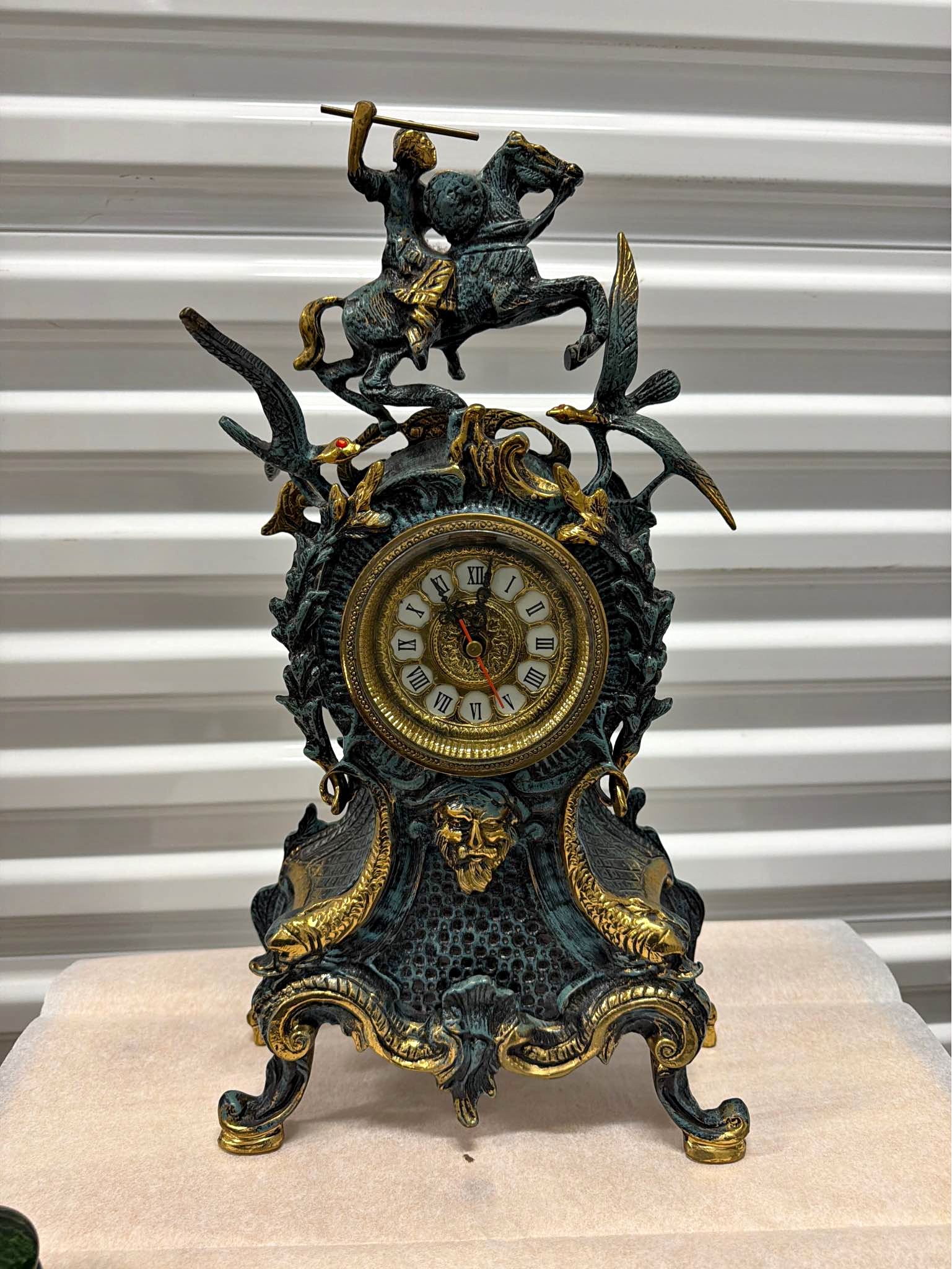 Vintage Heavy Solid Brass Mantel Clock Horse Rider Baroque Style Quartz ...