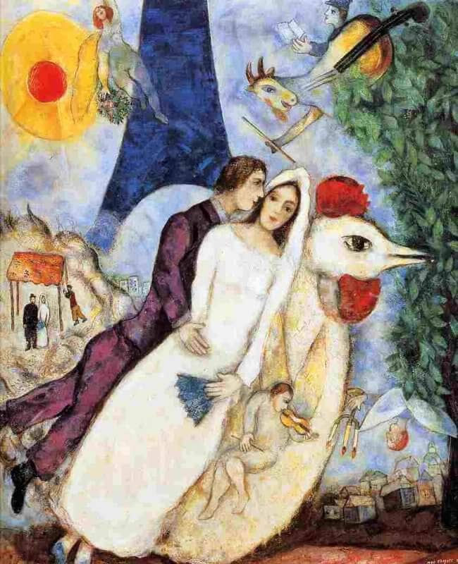 Marc Chagall The Betrothed and Eiffel Tower (Les fiancés de la