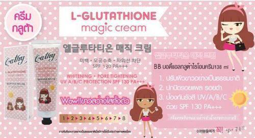 cathy l glutathione magic cream spf130 pa+++ ราคาส ง 女人爱美丽店铺- KARMART DOLL -GLUTHATHIONE BB SPF130PA++ Price : RM40 1)CATHY DOLL L-GLUTATHIONE MAGIC CREAM SPF 130 （138ml)（脸部/全身） (魔术霜美白紧致毛孔紫外线A / B / C) 功效：防晒指数SPF130/美白/保湿/防水/嫩肤 water-based Peptides and Cancer Concerns: Size:120ct