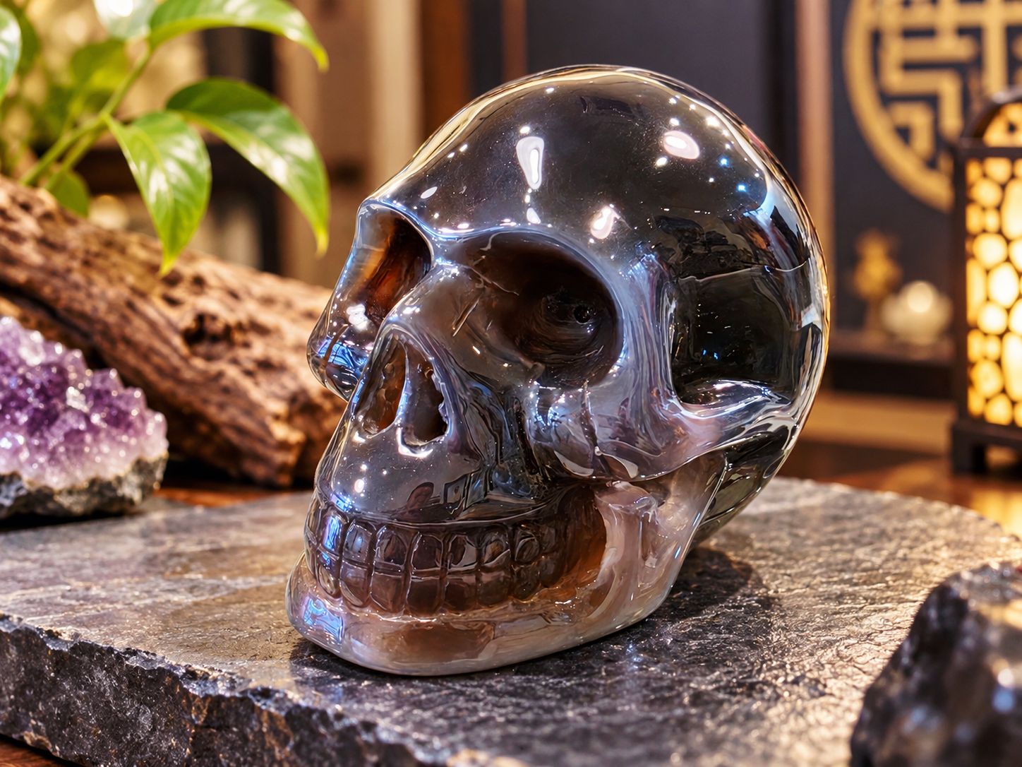 💀 OS21666｜天然玛瑙骷髅摆件AGATE SKULL 一整块天然玛瑙雕刻而成