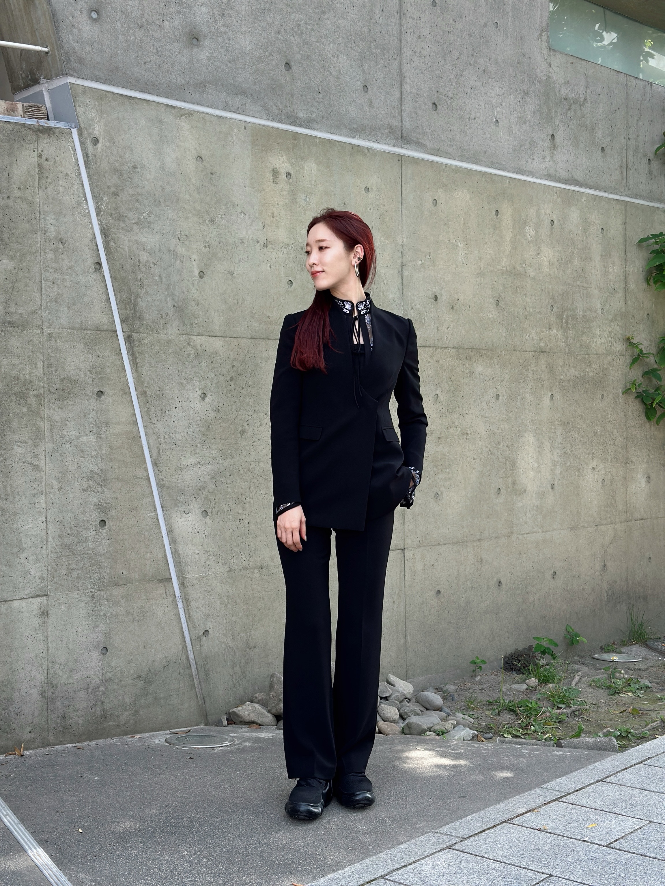 Mame Kurogouchi』 Acetate Polyester Collarless Double Breasted 