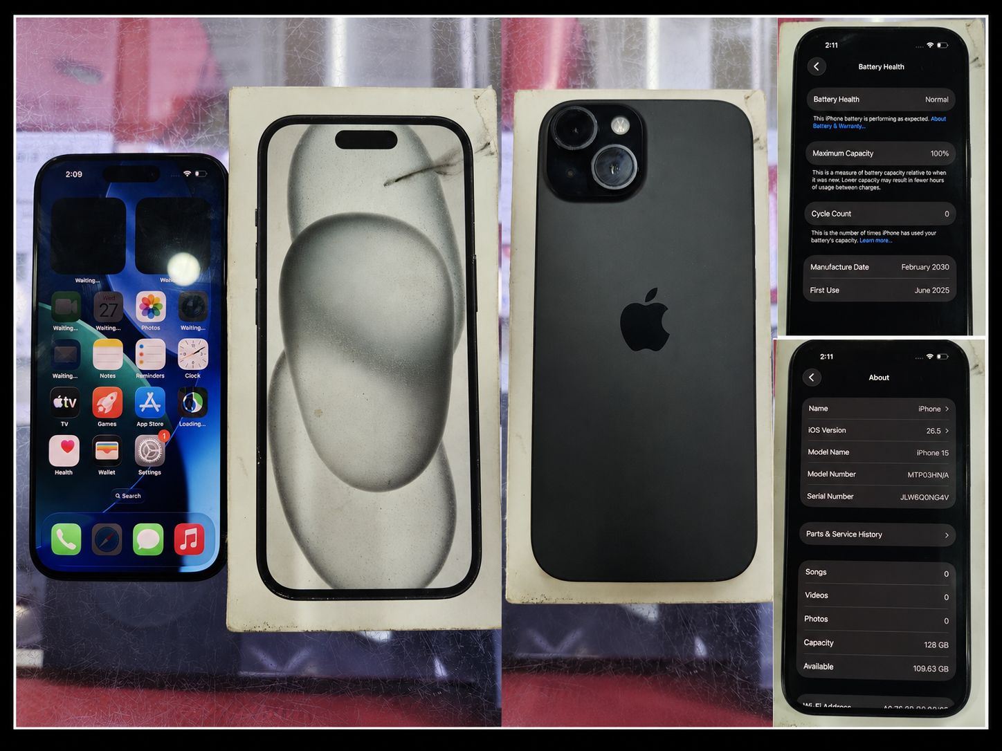 Iphone 15 128gb 100% battery china original a replace la tha tak 