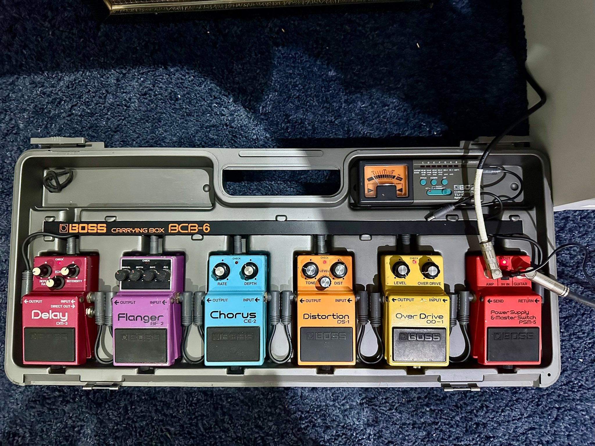 My 80s pedalboard with Ibanez, Boss, and Rat effects