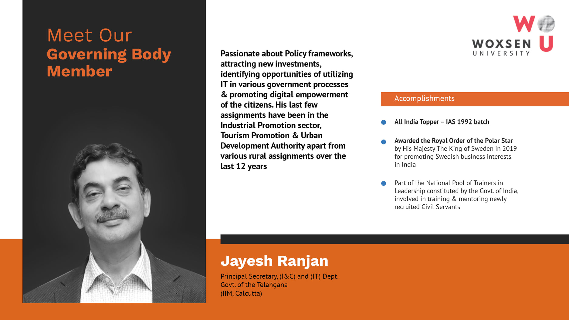 Meet Mr Jayesh Ranjan (IAS) Principal... - Woxsen University | Facebook