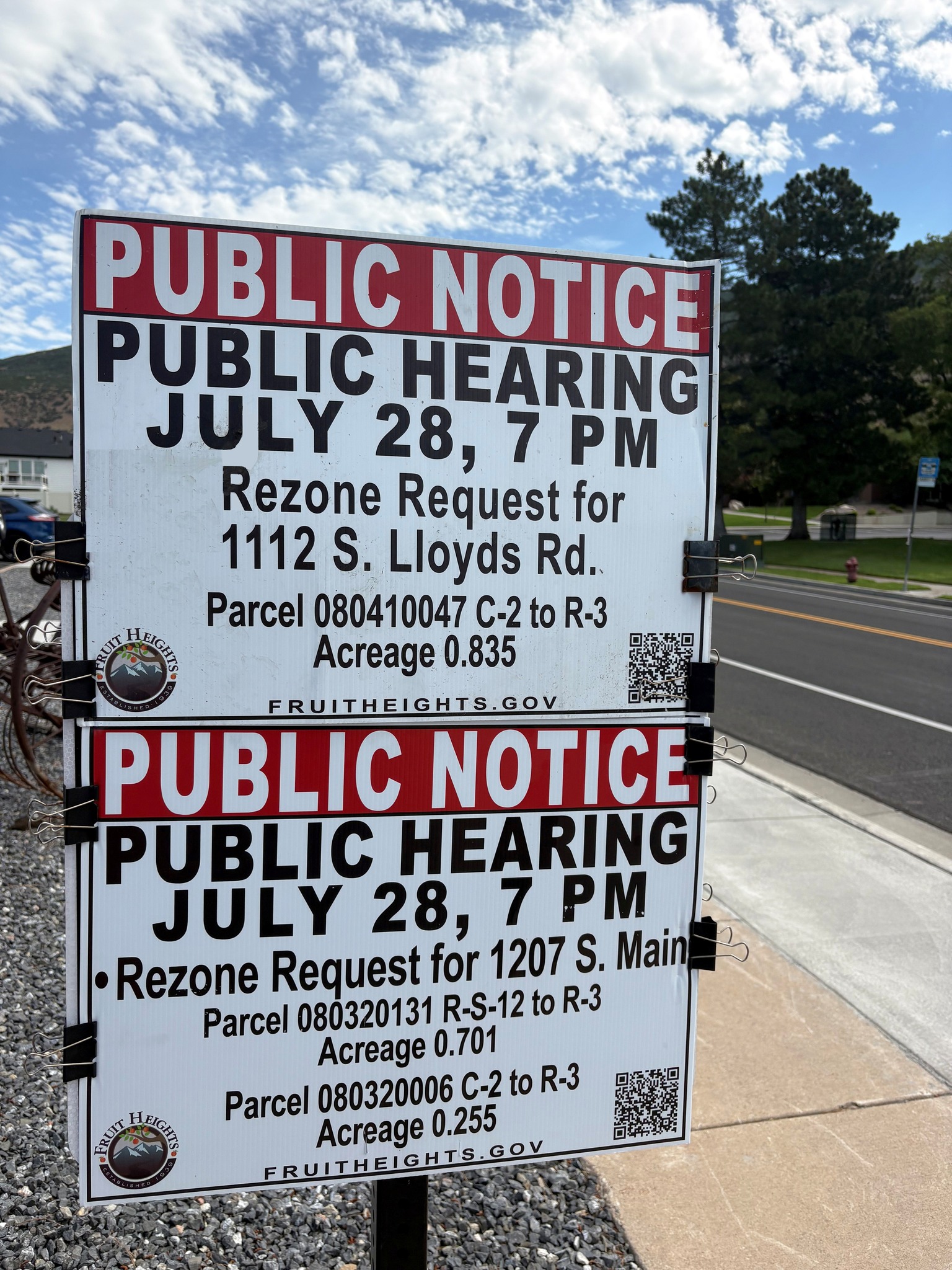 Fruit Heights public hearings on July 28, 2026, for rezoning proposals