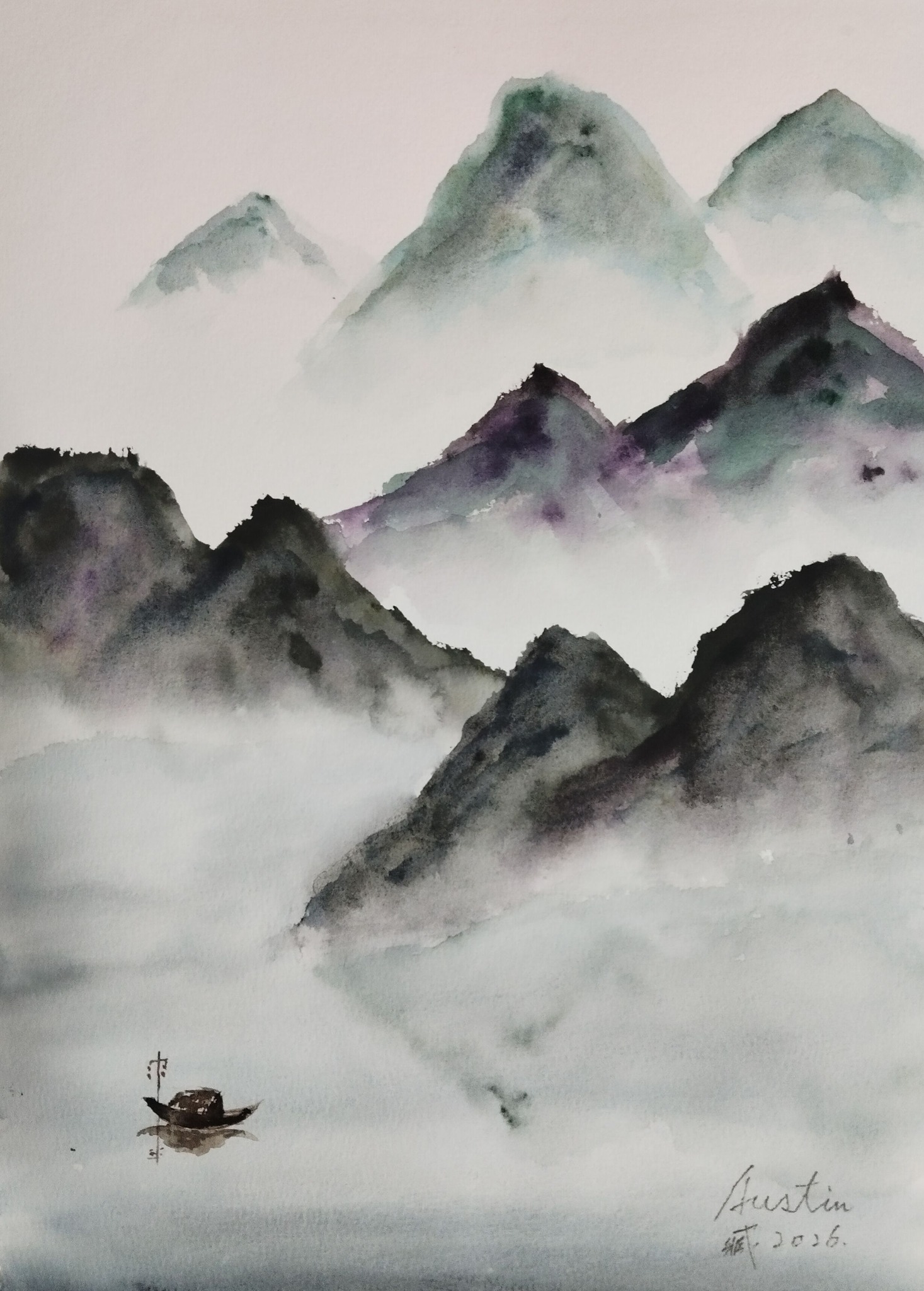 江海寄餘生 水彩、27*38CM 2026.07.TAIWAN