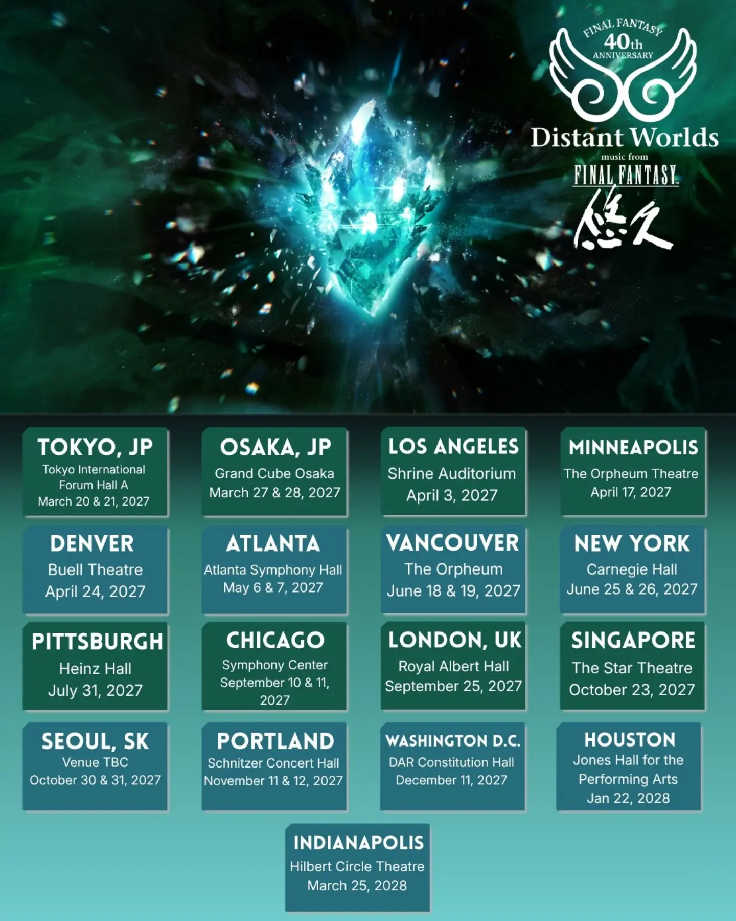 Final Fantasy 40th anniversary distant worlds concert tour 2027-2028