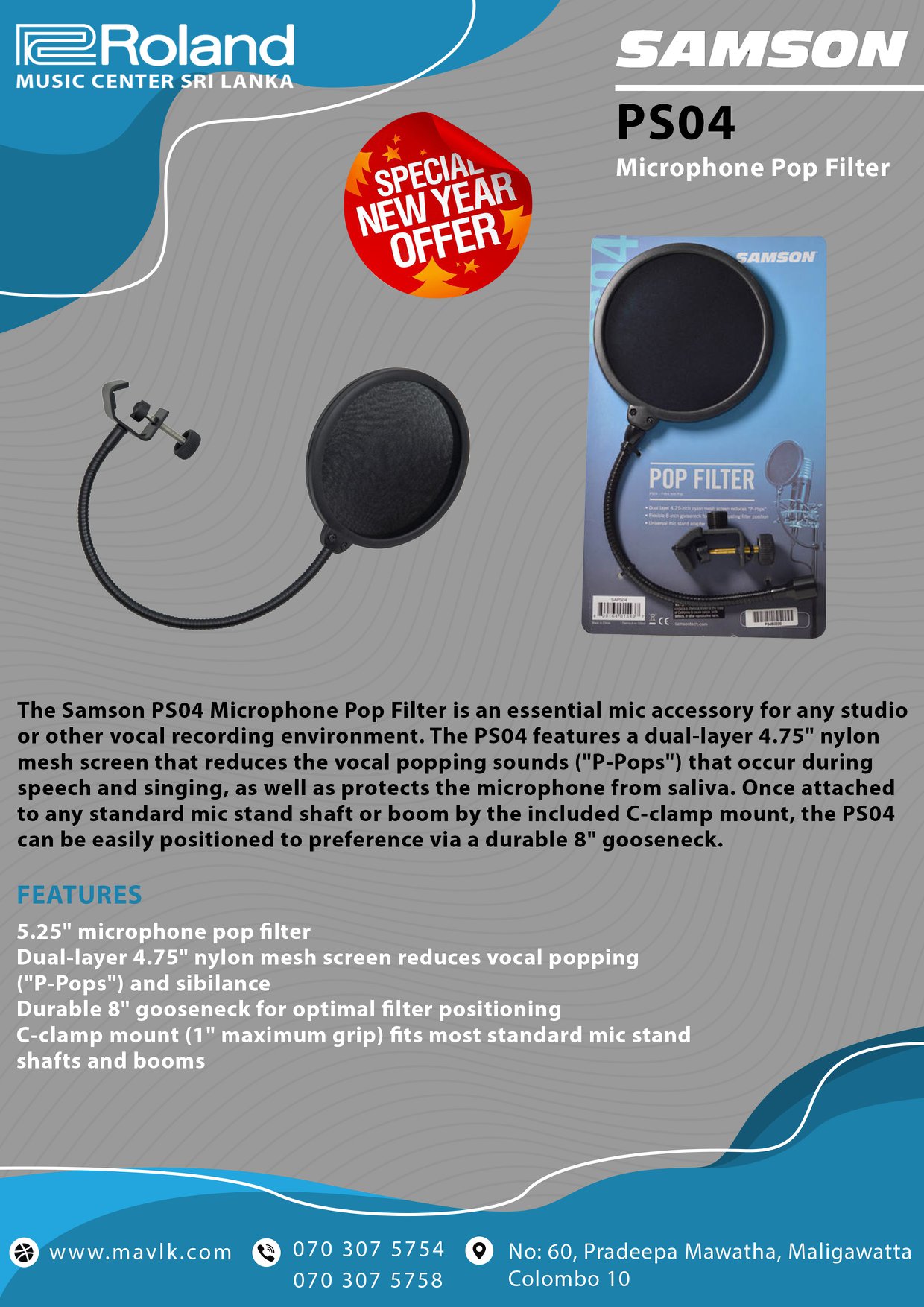 SAMSON PS04 Microphone Pop Filter... - Roland Sri Lanka