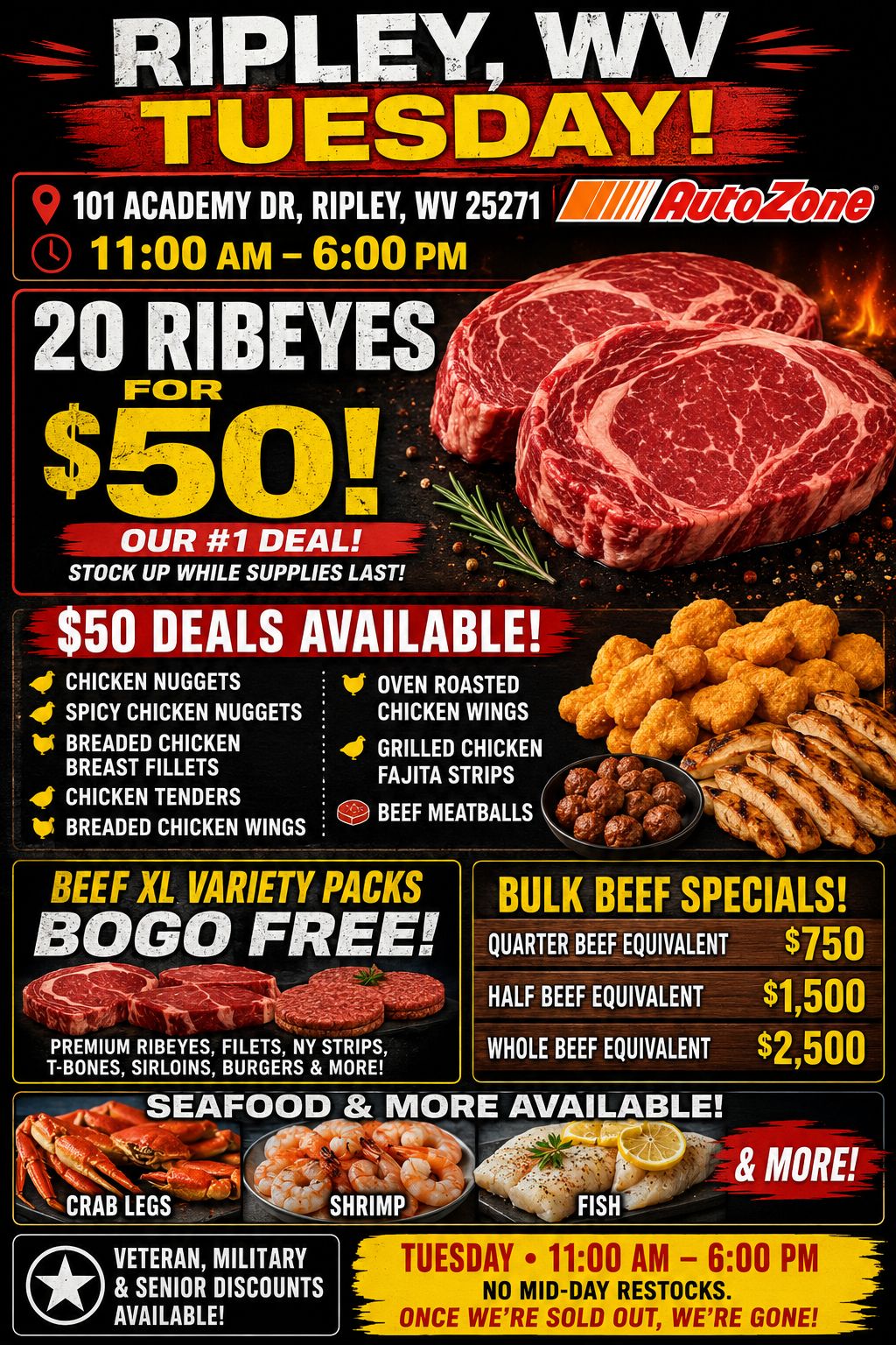 RIPLEY 🥩STEAK & SEAFOOD SALE 🍗 TUESDAY ONLY 🥩