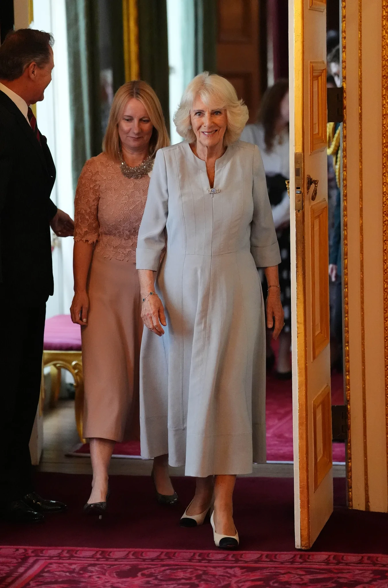 portrait of our love dress - grey multi Yesterday, Queen Camilla, elegant in a blue-grey dress, joined King Charles III in hosting the engagement at St James's Palace Embroidered_lehenga