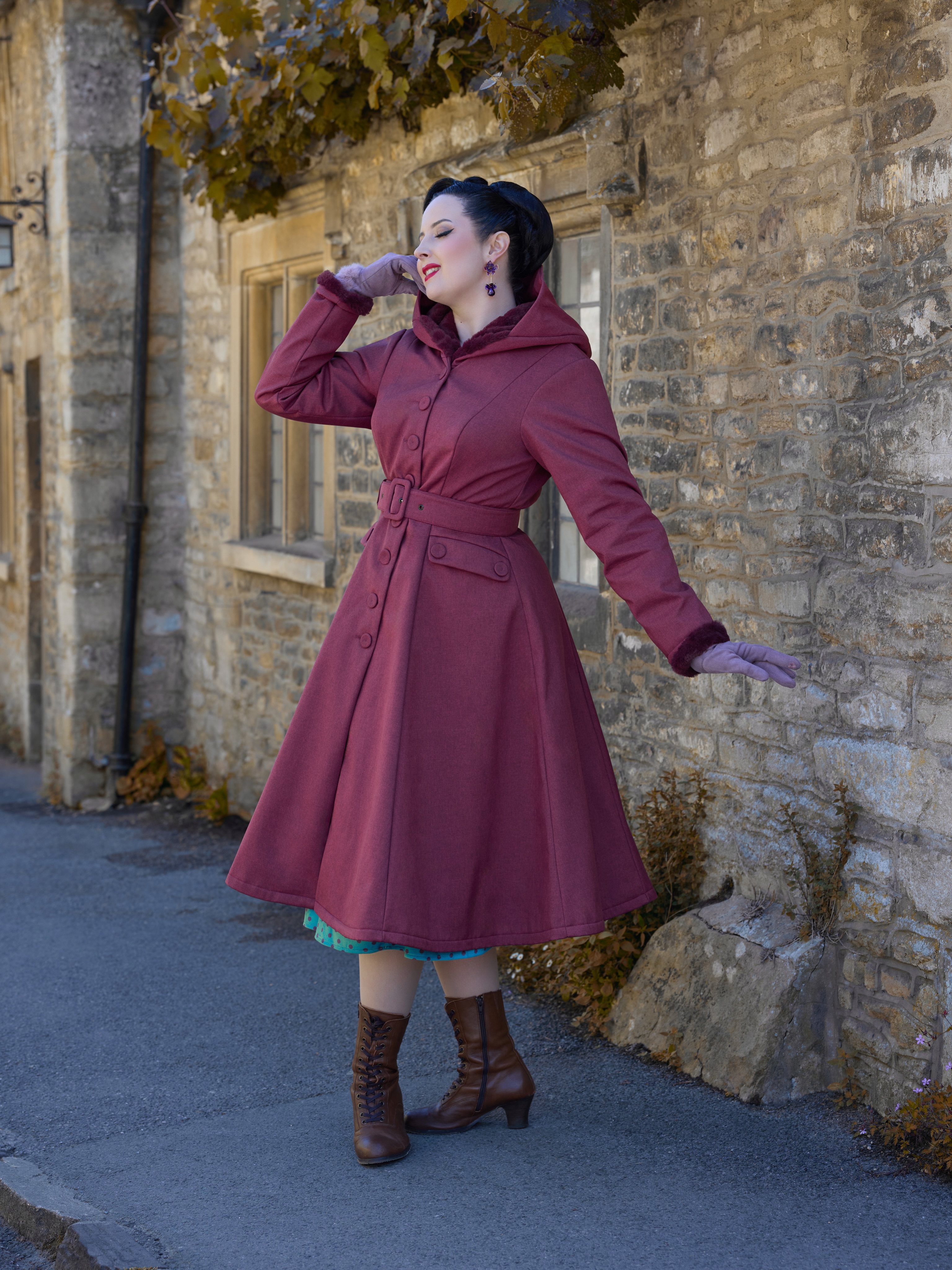 winter coat dress up Wrap in vintage glamour. 🍷✨Asta-Bo, our water-repellent in a rich wine hue, featuring a feminine flared silhouette, waist-defining belt and plush faux-fur details. Beautifully warm, practical, and made to Color:hunter green Kens Fur Coat is nav-294 AMEDD Center of History