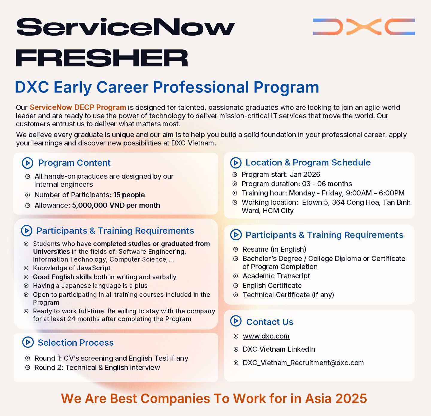 DXC Vietnam - 🎯 ServiceNow Fresher (DECP) Program –... | Facebook