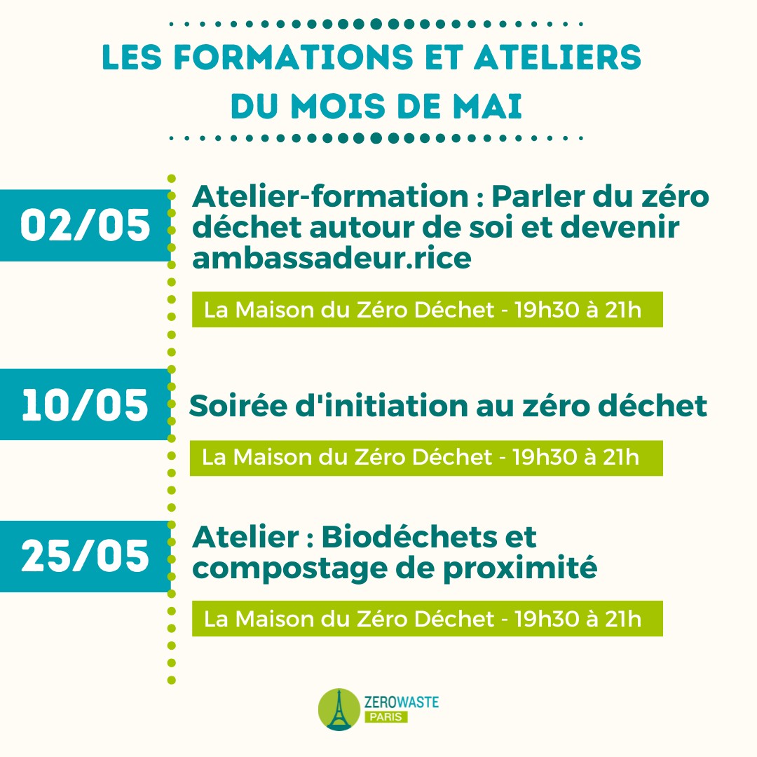 Zero Waste Paris - 📅 LES FORMATIONS ET ATELIERS DU MOIS DE MAI 🔎 Voici ...