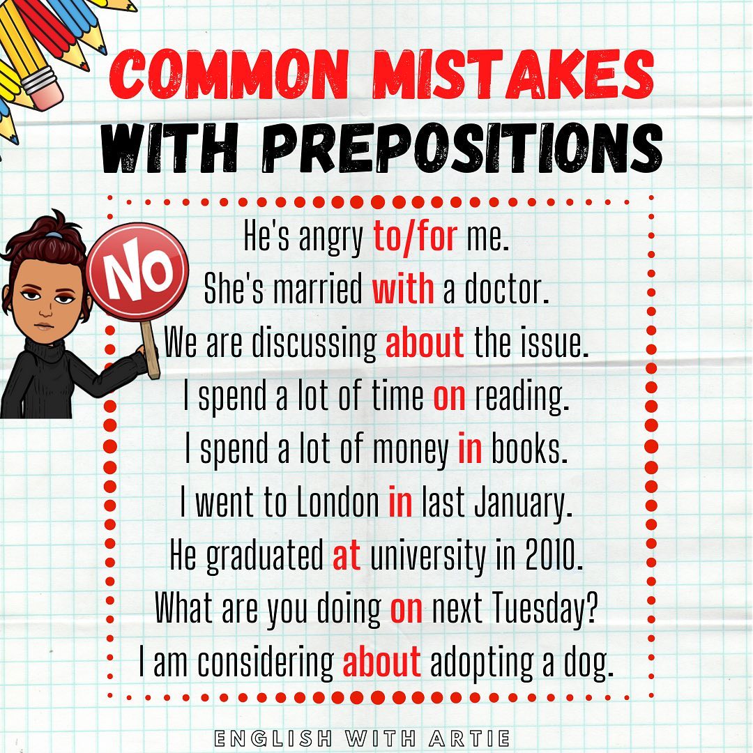 ‼️Common Mistakes With Prepositions‼️... - English With Artie | Facebook