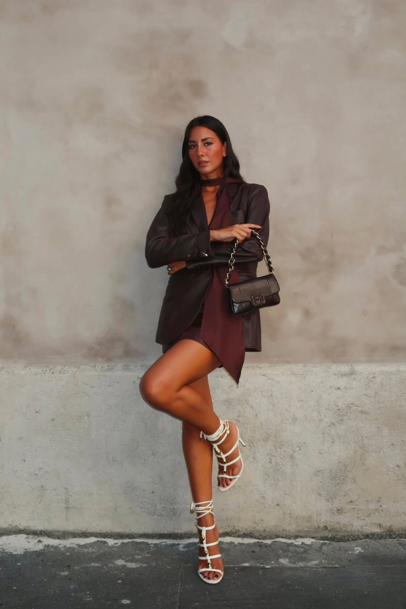 Autumn, in a deeper shade. Martina Tinarelli wears the burgundy leather blazer, a bold take on timeless tailoring, made for the new season. SHOP NOW > MARELLA.COM #Marellawomen