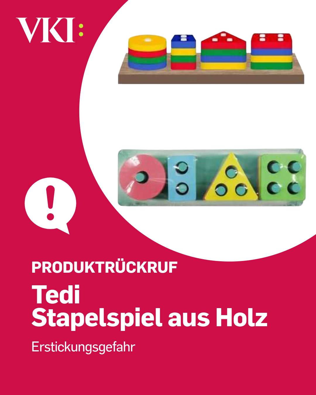 Produktrückruf ⚠️ Tedi ruft ein Stapelspiel zurück. Kleinteile können aufgrund eines Erstickungsrisikos gesundheitsgefährdend sein. Die Produkte wurden vom 30.01.2026 bis zum 07.09.2026 in Tedi-Filialen verkauft. 👉 vki.at/rueckruf/tedi-stapelspiel