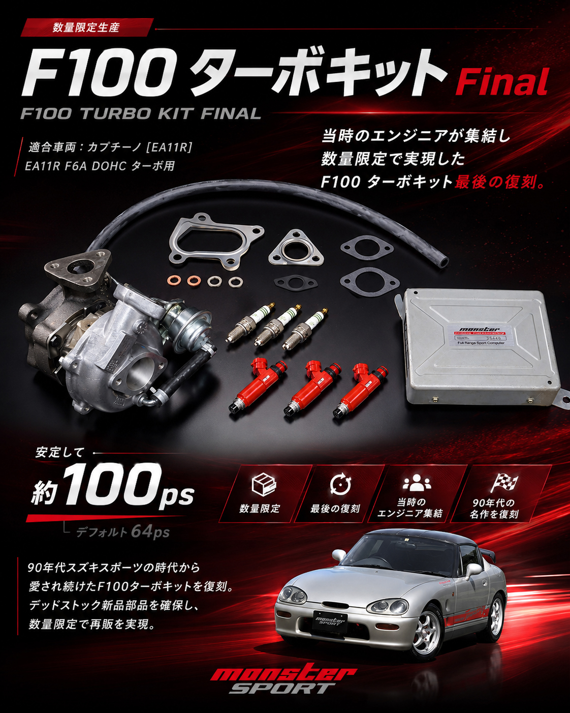 最後の復刻＜＜ カプチーノ[EA11R] F6A DOHC ターボ専用『F100 ターボ