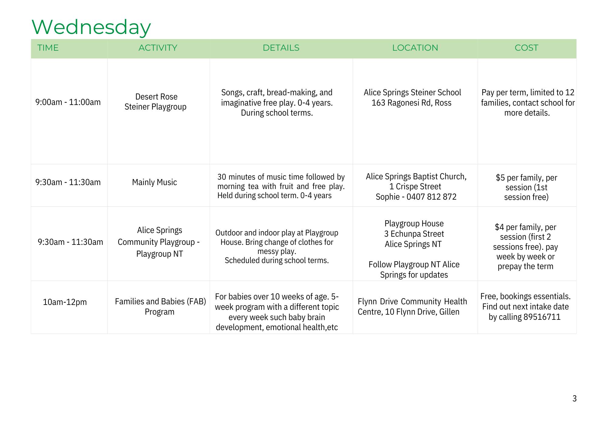 ⭐️Updated Playgroups and Activities calendar for terms one & two