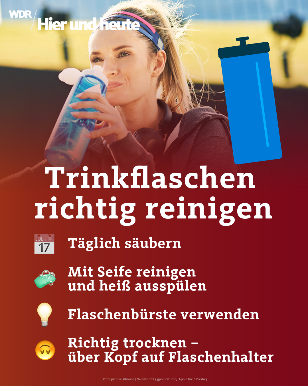 Wie oft reinigt ihr eure Trinkflasche? 🫧 Wenn möglich, könnt ihr die Trinkflasche auch direkt in die Spülmaschine packen und für Teile, an die man nicht mit der Bürste hinkommt, Reinigungstabletten ne