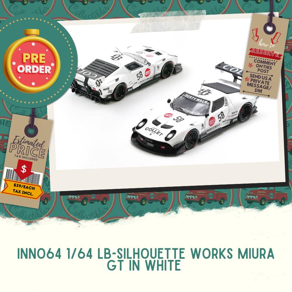 Inno64 1/64 Liberty Walk Countach and Miura GT diecast models