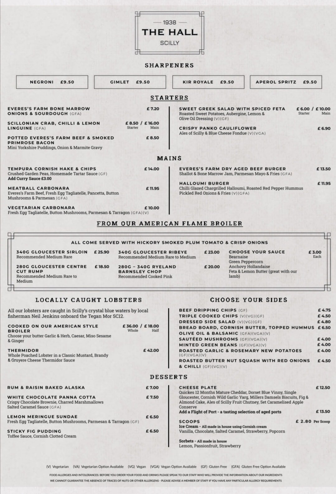 The Hall - Here are our new dinner menu's for Spring 2020...