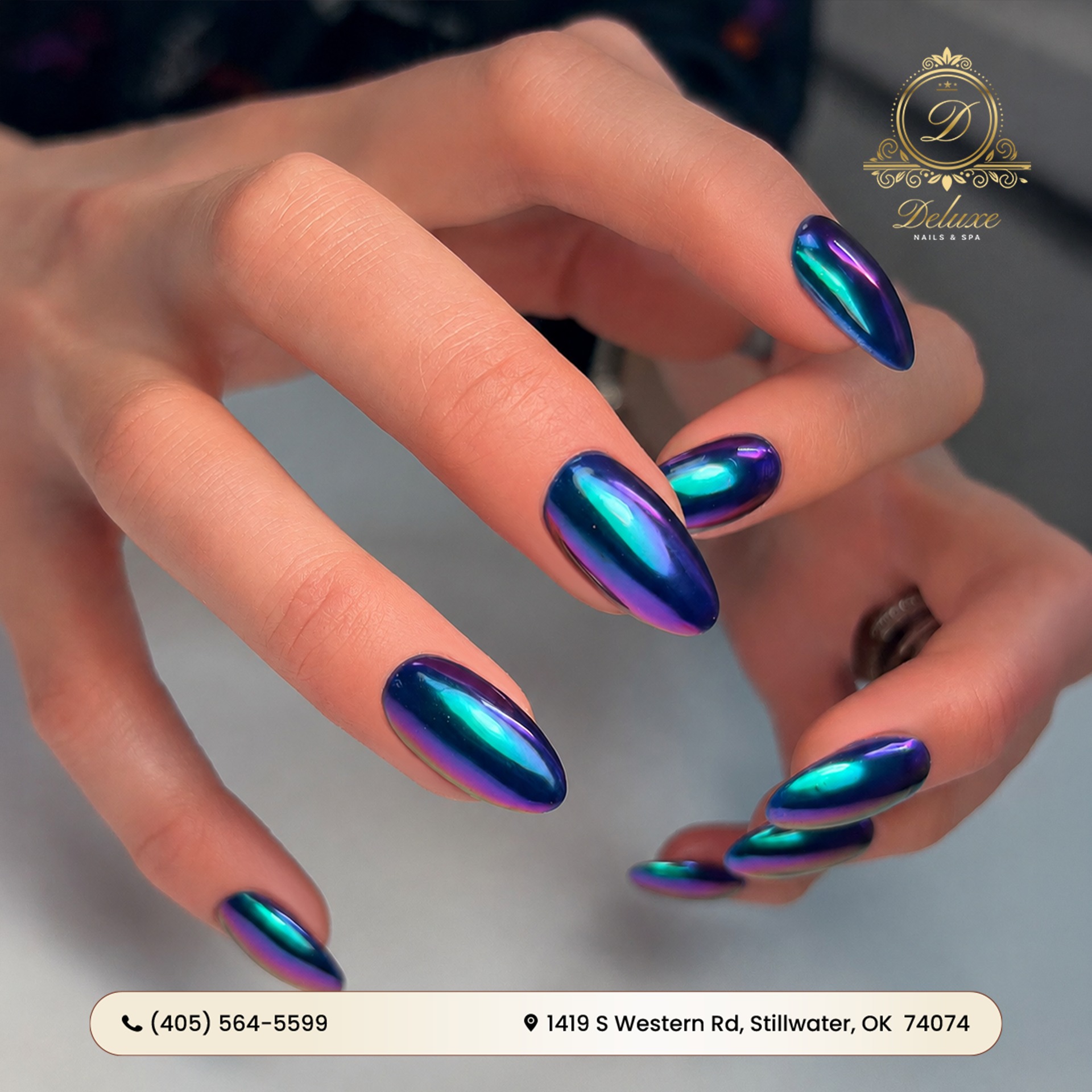 Deluxe Nails & Spa Stillwater offers high-gloss tortoise shell nails