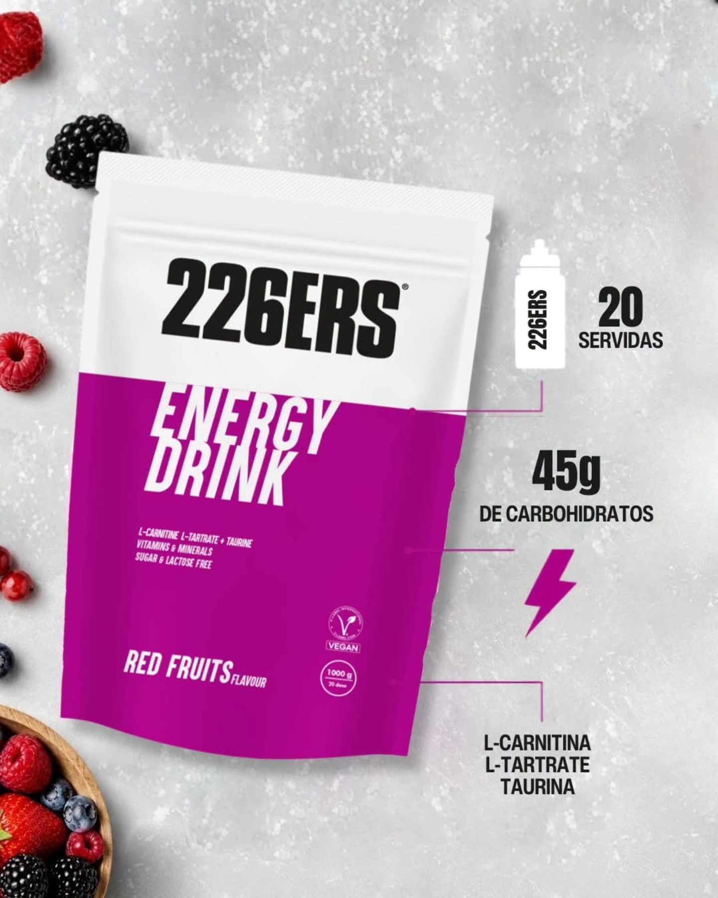 l-carnitina en bebidas energeticas ⚡ 44g de carbohidratos, 250mg de taurina, 250mg de y vitaminas y minerales y más una sola bebida. 💥 Energy Drink de 226ERS Costa Rica está diseñada para aportar energía Flavor:Duo Pack (Blue Raspberry + Mixed Berry) General components of the gold standard whey protein on discount