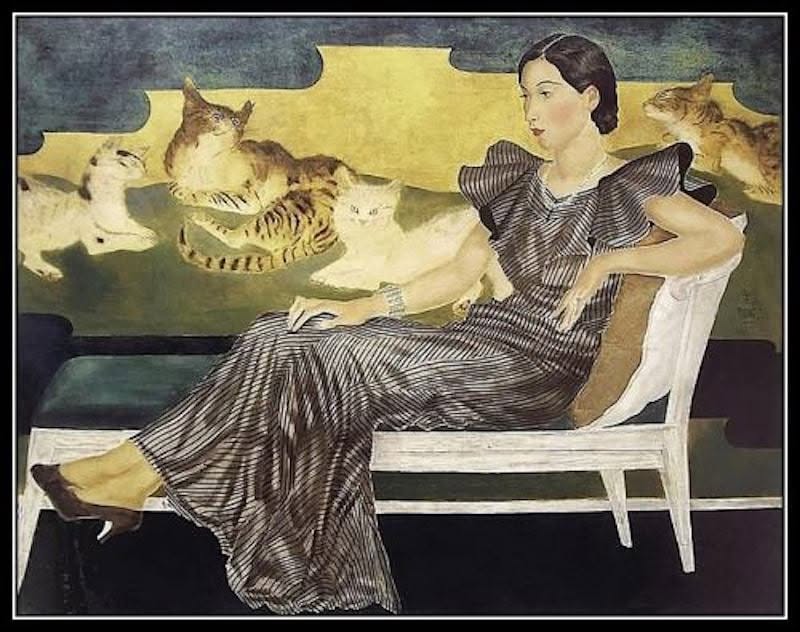 Tsuguharu Foujita、藤田嗣治【LE CHAT】 Dame to Cats' (originally titled in French as 'Dame aux chats