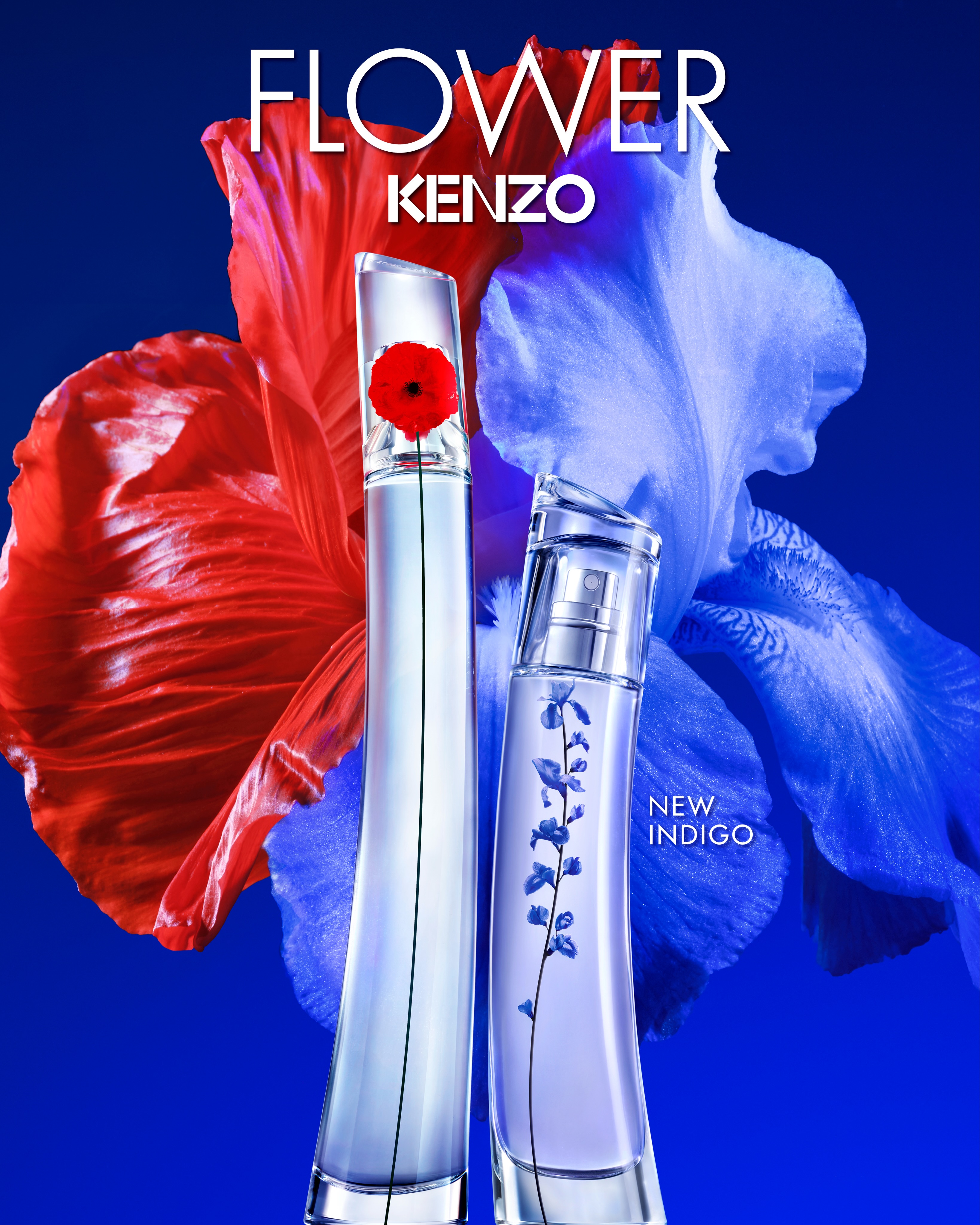 This year, Red meets Blue at KENZO PARFUMS. After FLOWER BY KENZO Eau de Parfum and its signature red poppy, discover FLOWER INDIGO, the new floral ambery Eau de Parfum capturing the