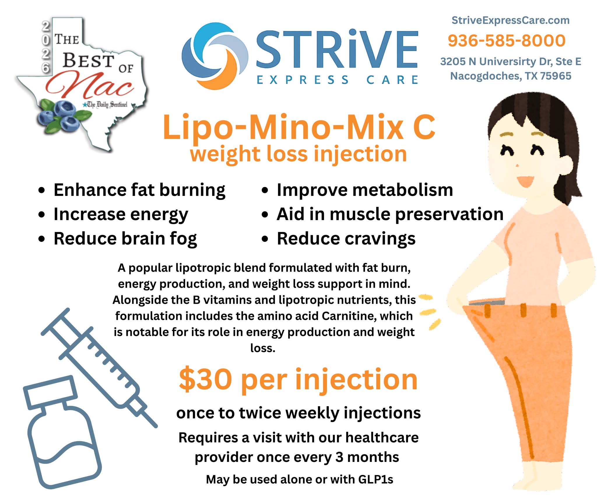 lipo mino c injection Strive N-ACETILCISTEINA NAC Energy & Focus Flavor:Tiki Summer