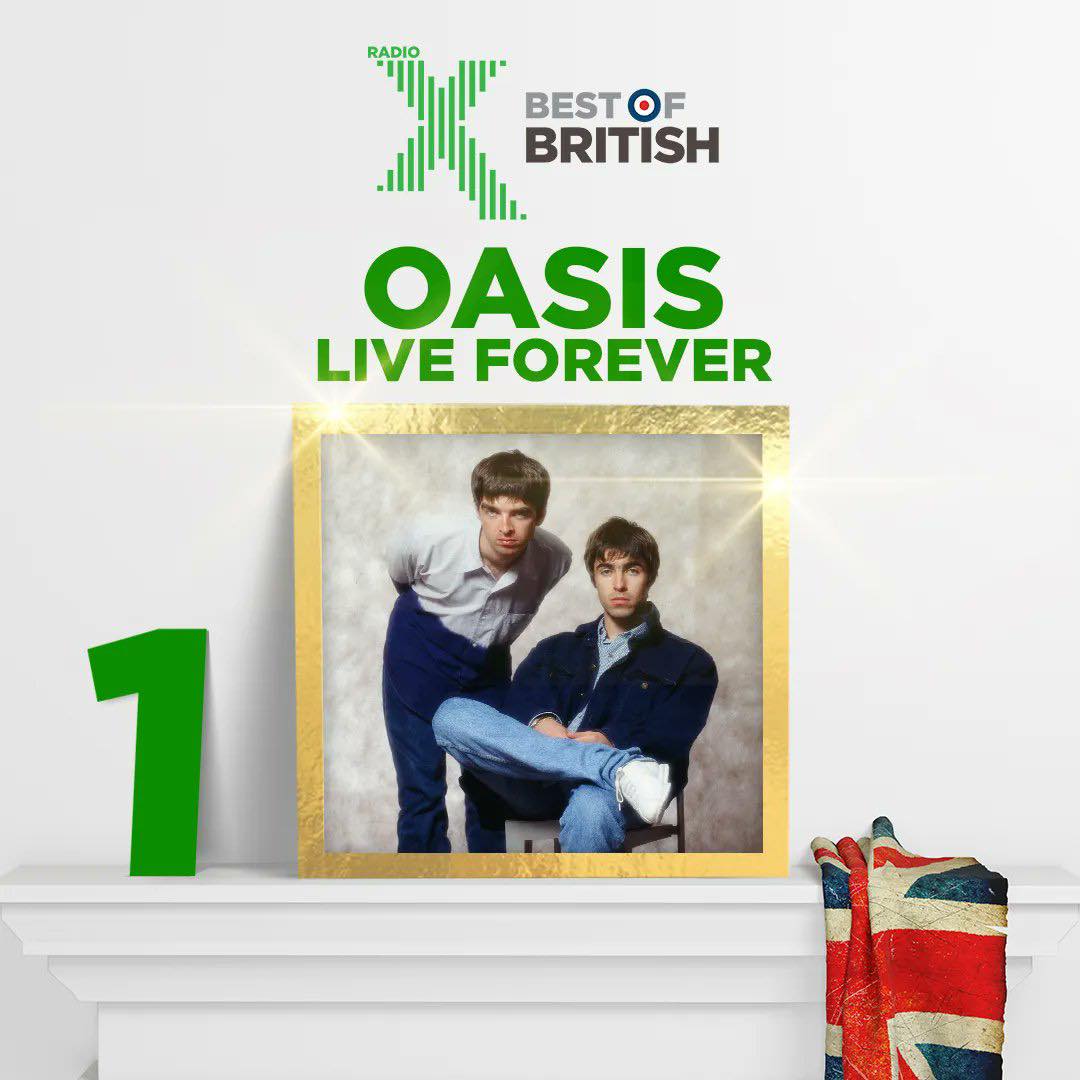 Radio X listeners have voted Oasis' Live Forever as the greatest