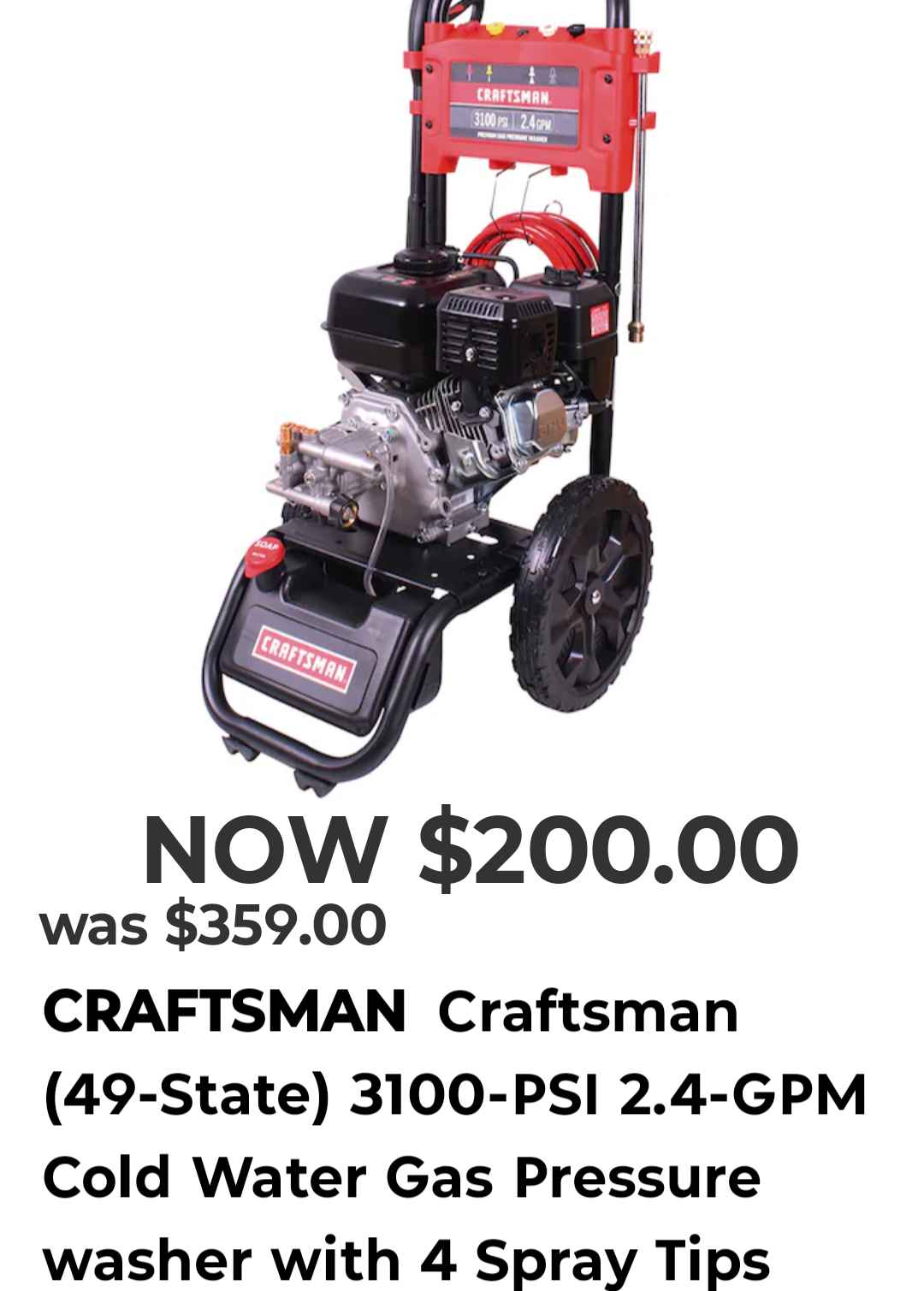 912 Sales - Any And All | Craftsman 3100 psi gas pressure washer | Facebook