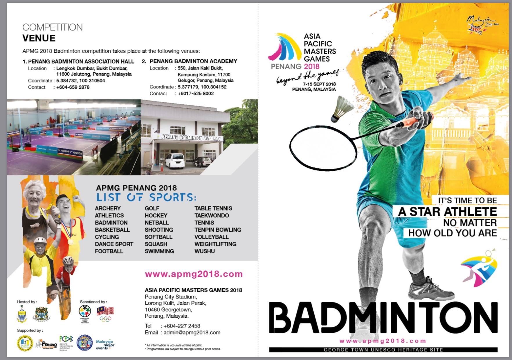 Asia Pacific Masters Games Penang Badminton Association Facebook