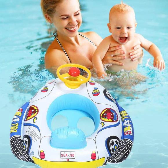 Bouée Piscine Bébé Avec Pare-soleil – Flotteur Bateau Volant Klaxon, Pour 12-48 Mois (jusqu’à 10,9 Kg)