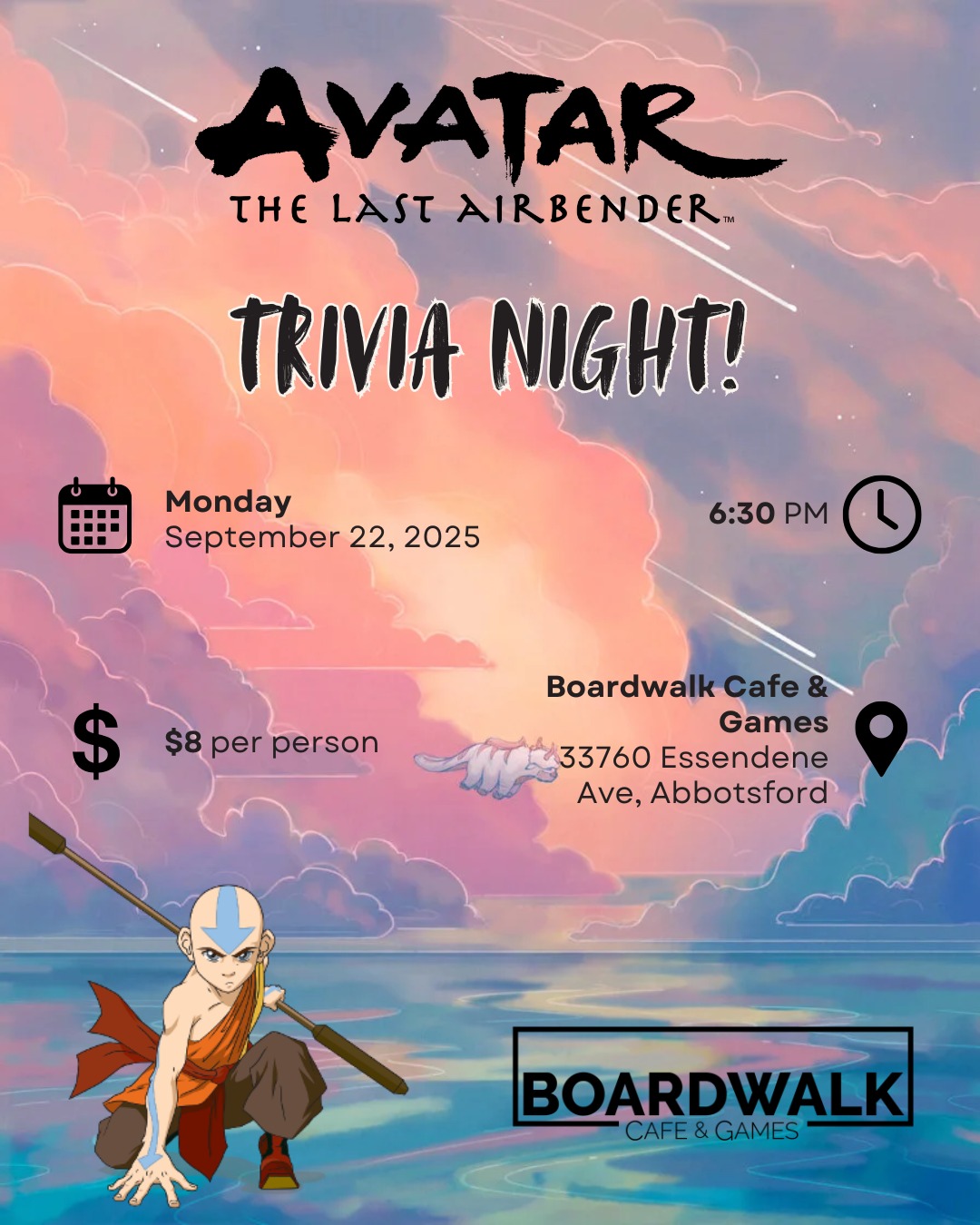 Boardwalk - 🌊🔥🍃💨 Avatar Trivia Night! 💨🍃🔥🌊 Think you know everything ...