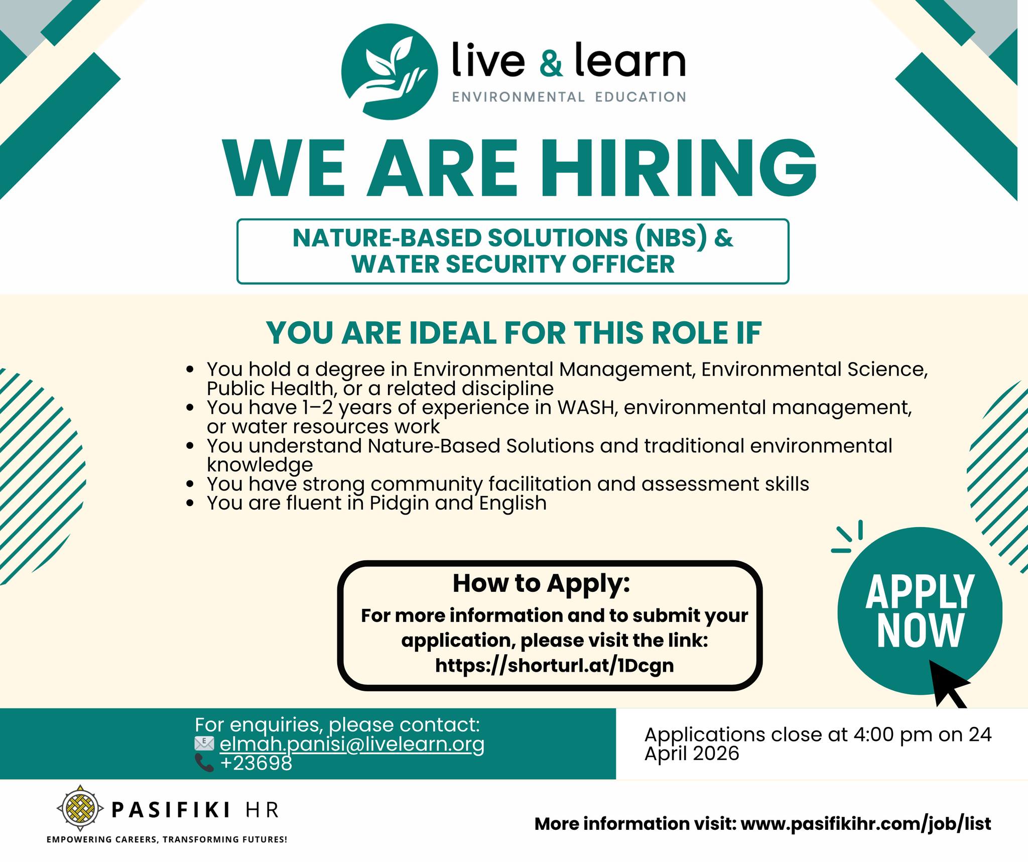 dsip 15 00h Job Opportunity: Nature‑Based Solutions (NbS) & Water Security Officer JOIN A TEAM THAT IS PROTECTING WATER SOURCES THROUGH NATURE‑BASED SOLUTIONS Live & Learn Solomon Islands is seeking an NbS & Water Security organ defender bpc 157 sprained ankle Size:300mcg