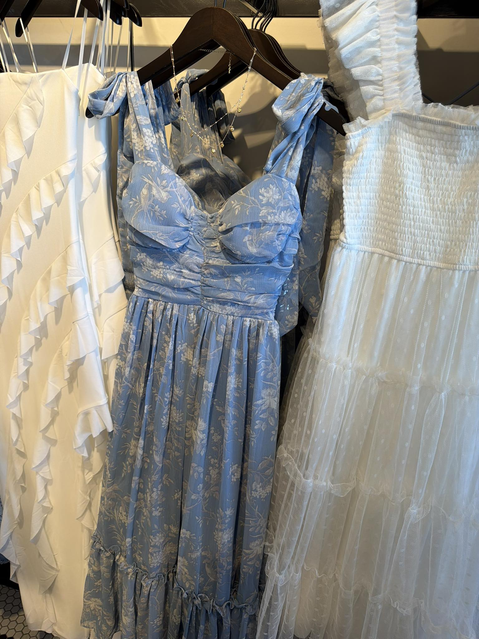 dry goods blue dress 🩵 Loving this floral from Goods, so pretty!! #Florals #SpringDresses #SpringFashion #DryGoods #SummerDress strip trim around inside