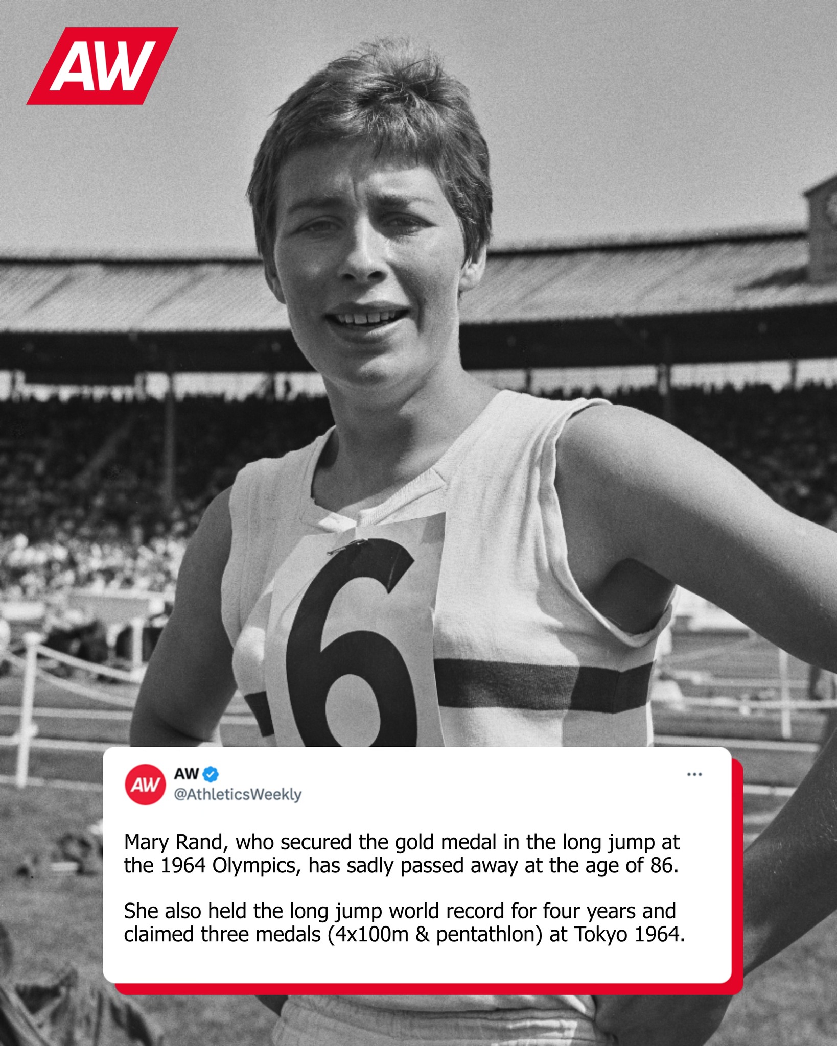 Athletics - We are sad to report that Mary Rand, one of Great 